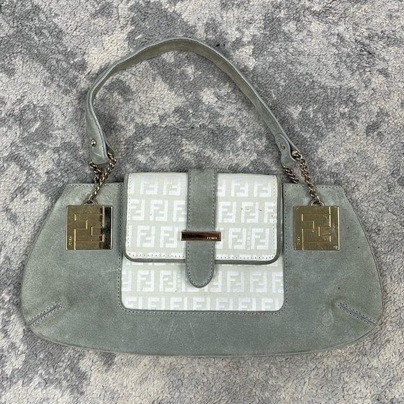 Fendi Zucchino Suede Pochette Shoulder Bag Small Flat Monogram Logo
